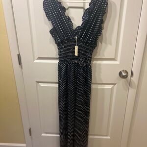 Max Studio Blue and White V-Neck Maxi Dress